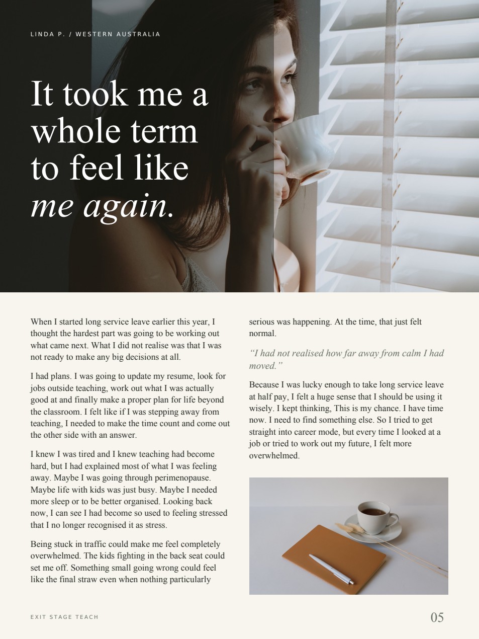 Linda’s teacher career story in the November magazine